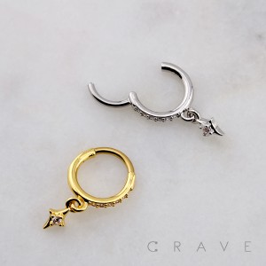 DANGLE CZ NORTHERN STAR SEPTUM HINGED SEGMENT HOOP RING 316L SURGICAL STEEL 